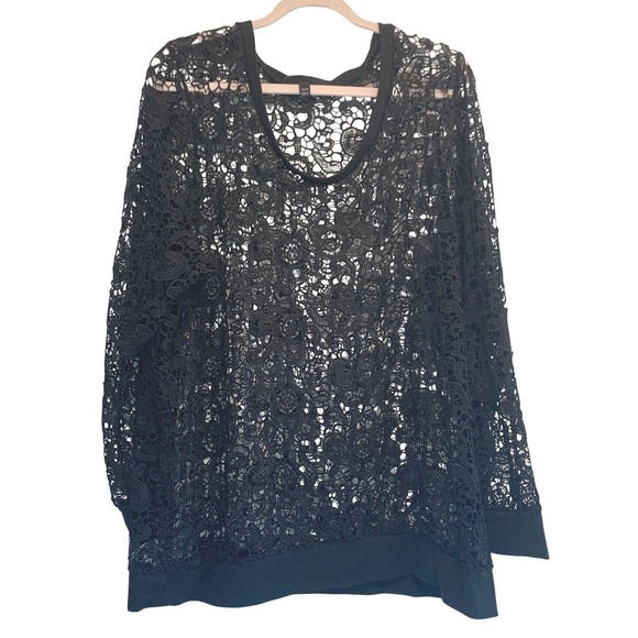 Lane Bryant Tops - Lane Bryant Lace Top 26/28 Black Floral Sheer Long Sleeve Whimsigoth Witchy Chic